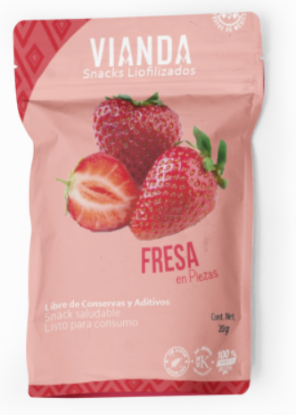 Bolsa de fresa liofilizada en piezas marca Vianda